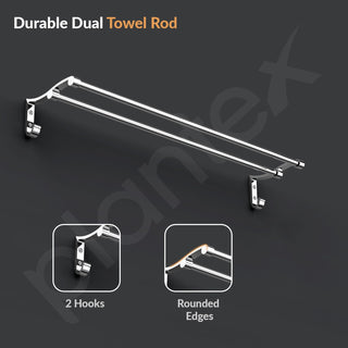 Plantex Stainless Steel Dual Towel Rod for Bathroom/Towel Hanger/Towel Holder Stand/Bathroom Accessories (18 Inch - Chrome)
