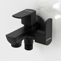 Plantex Two Way Tap for Washing Machine/Quarter Turn 2 in 1 Bib Cock/Wash Basin tap with Teflon Tape and Wall Flange/2 Way Bathroom Tap with Brass Spindle -(Saga-Black)