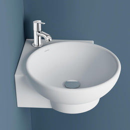 Plantex Ceramic Basin with Stainless Steel Pillar Cock/Wall Hung Basin/Deck Mount Tap/Corner Basin for Bathroom -  (Lily- Combo)