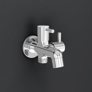 Plantex Two Way Bib Cock Tap with Water Saving Nozzle Attachment/Compatible for Washing Machine/2 in 1 Bib Tap with Wall Flange and Teflon Tape-(MKS-1275-Chrome)