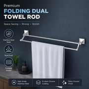Plantex Stainless Steel Folding Dual Towel Rod/Folding Towel Hanger for Bathroom/Towel Stand/Towel Bar/Bathroom Accessories(24 Inch-Chrome/Silver)