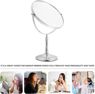 Plantex Premium Brass Magnifying Mirror/Dual Side Makeup Mirror with 5x/1x Magnification/Tabletop Vanity Hand Mirrors Stand (8 Inch-Chrome/Tabletop)