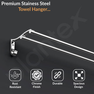 Plantex Stainless Steel Dual Towel Rod for Bathroom/Towel Holder/Bathroom Towel Hanger for Wall/Bathroom Accessories - 24 Inch (Chrome)