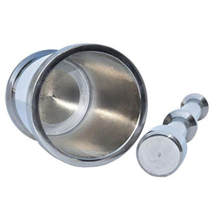 Plantex Heavy Stainless Steel Mortar & Pestle Set/Spice Mixer/Khalbatta/Khal/Okli for Kitchen - Size 5(Dia: 9, H: 10 cm)