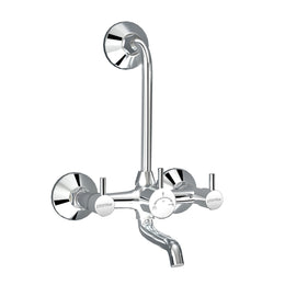 Plantex Wall Mixer for Bathroom 2 in 1 with L-Bend Connecter for Overhead Shower with Brass Spindle/Mixer with Nickel Chrome Mirror Finish/Teflon Tape and Wall Flange-(Mks-1279)