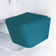 Plantex Imported Ceramic Wall Hung Commode for Toilet /Rimless Washdown Flushing/Western Commode with Soft Closing Toilet Seat - P Trap - (Pine Blue)