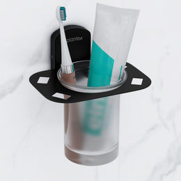 Plantex 304 Grade Stainless Steel Glass Tumbler Holder/Tooth Brush Holder for Bathroom/Bathroom Accessories - Pack of 1 (Parv-Black)