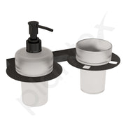 Plantex Soap Dispenser with Tumbler Holder/Stainless Steel 2 in 1 Liquid Soap Dispenser/Hand Wash Dispenser with Tooth Brush Holder for Wall Mount/Bathroom Accessories (Black)