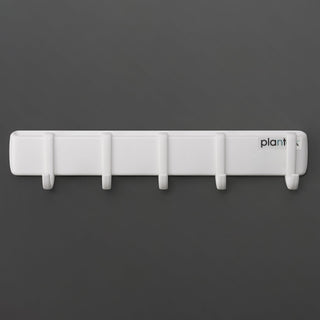 Plantex ABS Plastic Magnetic Hook Rail with J-Shape/Hooks for Wall Without Drilling/Hook Rail Bar for Clothes/Towel/Keys (5 Hooks - White)