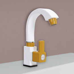 Plantex PTMT EDS-126 Single Lever Sink Tap with Teflon Tape/Kitchen Sink Tap 360° Swivel Spout with Water Saving for Kitchen Tap (Yellow & White)