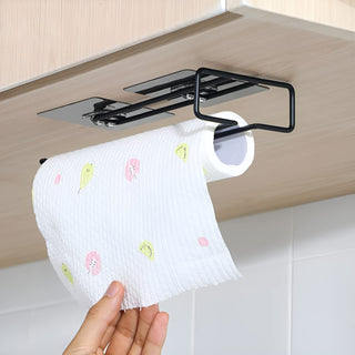 Plantex Multi-Functional Tissue Paper Holder self adhesive/Towel Holder for bathroom accessories/Wine Glass Holder/kichen rack - Pack of 2 (Black-Wall Mount)