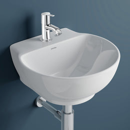 Plantex Ceramic Basin with Stainless Steel Pillar Cock/Wall Hung Basin/Deck Mount Tap/Basin for Bathroom - (Rosy - Combo)
