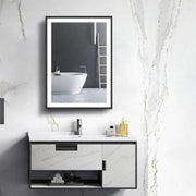 Plantex Aluminium Framed LED Mirror with Storage/Cabinet/Heavy-Duty Steel Body Bathroom Cupboard for Wall with Defogger and Bluetooth- 20x28 Inch, Black