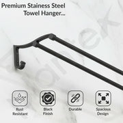Plantex Stainless Steel Towel Hanger for Bathroom/Dual Towel Rod/Bar/Bathroom Accessories(24 Inch-Black-1007)