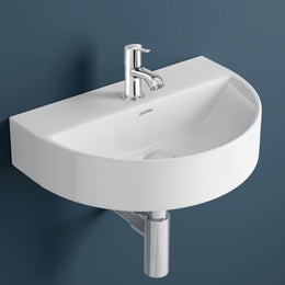 Plantex Ceramic Basin with Stainless Steel Pillar Cock/Wall Hung Basin/Deck Mount Tap/Basin for Bathroom - (Mark -Combo)
