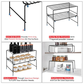 Plantex GI Metal 2-Tier Shelf Organizer for Kitchen Storage/Foldable and Detachable Kitchen Shelf Organiser/Rack Organiser for Storage