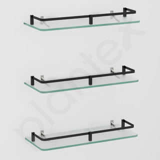 Plantex Frosted Glass Shelf for Bathroom/Shelf with Brass Railings and Brackets/Shelf for Living Room/Bedroom/Kitchen - Pack of 3 (15 x 6 inch, Black)