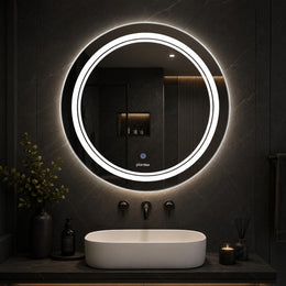 Plantex Glass Mirror With Light With 3 Tone/Touch Wall Mount Mirror For Bedroom/Dressing Room/Living Room - Round Shape (24 Inch), White