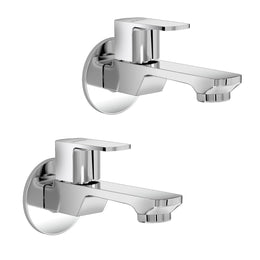 Plantex Long Body Bib Cock Water Tap with Water Saving Nozzle for Kitchen Tap and Brass Spindle/Bib Tap with Wall Flange and Teflon Tape for Bathroom - Pack of 2 (SAGA-1292-Chrome)