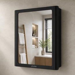 Plantex Bathroom Cabinet with Mirror/ABS Bathroom Storage Cabinet/Wall Mounted Bathroom Cabinet/Mirror with Storage for Bathroom(14x18 Inch, Black)