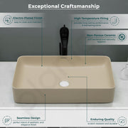 Plantex Ceramic Table Top Wash Basin/Rectangle Basin for Bathroom/Over Counter Washbasin for Restaurant/Hotel (Matt Khaki, 24 x 14 x 4.5 Inch)