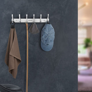 Plantex Aluminum Hook Rail with 6 Hooks for Bathroom/Kitchen- Door Hanger for Clothes/Towel - Pack of 3 (6 Hooks, Chrome)