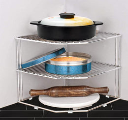 Plantex Stainless Steel Multipurpose 3-Tier Kitchen Corner Rack/Storage Shelf/Dish Rack/Storage Rack for Kitchen (Chrome Finish)