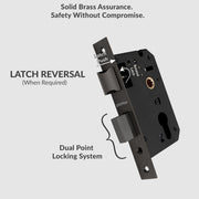 Plantex Heavy-Duty Door Lock/Door Handle Set with 3 Years of Warranty/Mortise Lock with 3 Keys, Brass Lockbody & Cylinder (8135 - Grey)