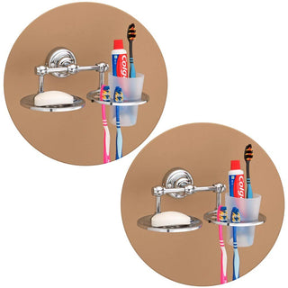 Plantex Platinum Stainless Steel 304 Grade Skyllo 2in1 Soap Dish with Tumbler Holder/Soap Stand/Tooth Brush Holder/Bathroom Accessories(Chrome) - Pack of 2