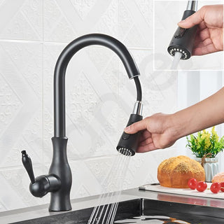 Plantex Designer Brass Single Handle 360 Degree Swivel High Arc Pull Out Kitchen Sink Faucet/Hot & Cold Water Mixer Tap with Pull Down Sprayer Multitask Mode- Black