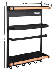 Plantex GI Steel Multi-Purpose Magnetic Shelf for Home/Fridge Organizer Spice Rack with Paper-Towel Holder/Kitchen Rack for Refrigerator (Big-Black)