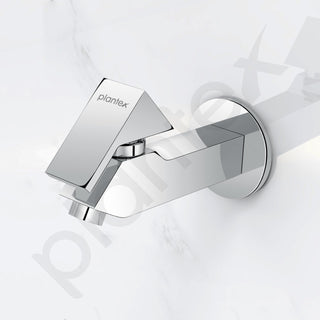 Plantex Pure Brass PRI-302 Bib Cock Tap for Bathroom with Water Saving Aerator/Basin Tap for Bathroom with Brass Wall Flange and Teflon Tape- 7 Year Warranty (Long Body-Chrome)