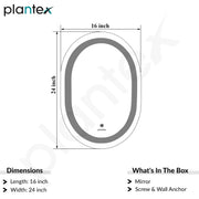 Plantex Metal LED Bathroom Mirror with 3 Tone/Designer Mirror for Living Room/Bedroom/Dressing Room - Capsule Shape (18 X 24 Inch), Oval, Wall Mount, Grey
