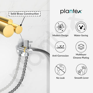 Plantex Pure Brass 2 Way Angle Valve/Quarter Turn Tap With Brass Wall Flange and Teflon Tape/Angle Cocke for Bathroom-(ICO-908-Mirror-Chrome)