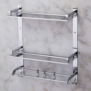 Plantex Stainless Steel Bathroom Organizer/Multipurpose 3 Tier Bathroom Shelf with Towel Hanger and Hooks/Shelf for Washroom