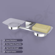 Plantex 304 Grade Stainless Steel Square Dual Soap Holder for Bathroom/Wall Mounted Soap Holder/Bathroom Accessories - Benz (Chrome)