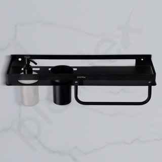 Plantex 4in1 Bathroom Shelf for Wall/Stainless Steel Multifunctional Rack for Bathroom with Tumbler Holder/Liquid Soap Dispenser/Napkin Holder/Bathroom Accessories Set (Matt Black)