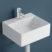 Plantex Ceramic Basin with Stainless Steel Pillar Cock/Wall Hung Basin/Deck Mount Tap/Basin for Bathroom - (Cuba - Combo)