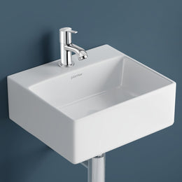 Plantex Ceramic Basin with Stainless Steel Pillar Cock/Wall Hung Basin/Deck Mount Tap/Basin for Bathroom - (Cuba - Combo)