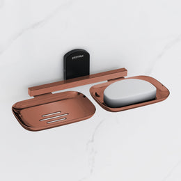 Plantex Double Soap Dish for Bathroom/304 Grade Stainless Steel Soap Holder for washbasin/Soap Stand/Bathroom Accessories - Parv (Rose Gold & Black)