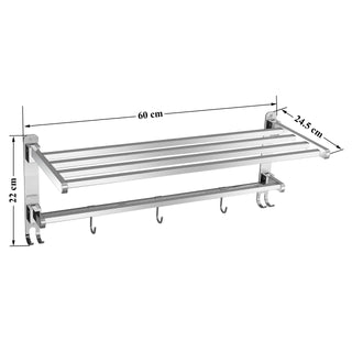 Plantex Heavy-Duty Stainless Steel Dual Folding Towel Rack/Holder/Towel Stand/Hanger/Towel Bar for Bathroom Accessories - Pack of 2 (Chrome - 24 Inch)
