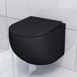Plantex Imported Ceramic Western Commode for Toilet/Wall Hung Commode/Rimless Washdown Flush Commode with Soft Closing Toilet Seat Cover - P Trap (Matt Black)