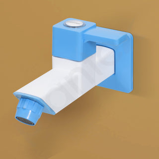 Plantex Single Lever Bib Cock for Bathroom/PTMT Kitchen Sink Tap/Basin Faucet with Plastic Wall Flange - Long Body (Blue & White)