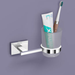 Plantex 304 Grade Stainless Steel Tumbler Holder Stand with Spaces for Toothbrush Bathroom Acessories - Benz (Chrome)