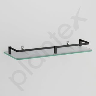 Plantex Shelf for Bathroom/Frosted Glass Shelf with Brass Railings and Brackets/Shelf for Bedroom/Living Room/Kitchen - Pack of 1 (15 x 6 inch, Black)