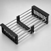 Plantex Stainless Steel Kitchen Sink Strainer/Drain Basket With Adjustable Armrest Kitchen Rack/Vegetable Washing Basket for Sink/Expandable Drain Dish Rack (Pack of 1, Black)