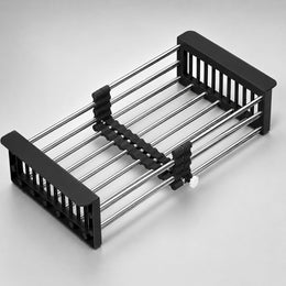 Plantex Stainless Steel Kitchen Sink Strainer/Drain Basket With Adjustable Armrest Kitchen Rack/Vegetable Washing Basket for Sink/Expandable Drain Dish Rack (Pack of 1, Black)