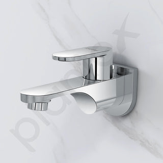 Plantex Pure Brass Bib Cock for Bathroom with Water-Saving Aerator/Wall Mount Bib Tap with Wall Flange & Teflon Tape/Tap for Bathroom (ORN-201-Chrome Finish)