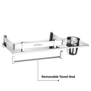 Plantex Bathroom Organizer - Stainless Steel Multipurpose Bathroom Shelf for Wall/Bathroom Accessories(Chrome-15 Inches)