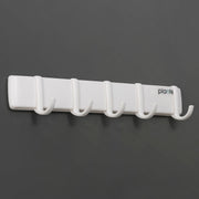 Plantex Magnetic Hook Rail with J-Shape/ABS Plastic Hooks for Wall Without Drilling/Hook Rail Bar for Clothes/Towel/Keys (5 Hooks - White)